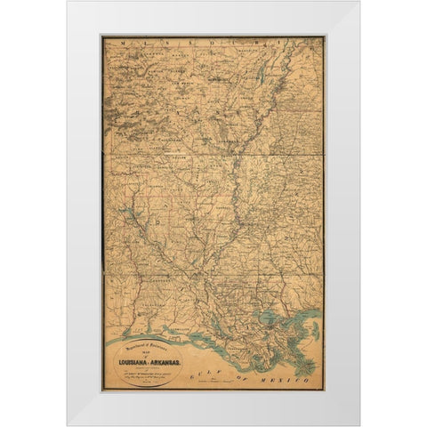 Louisiana and Arkansas White Modern Wood Framed Art Print by Vintage Maps