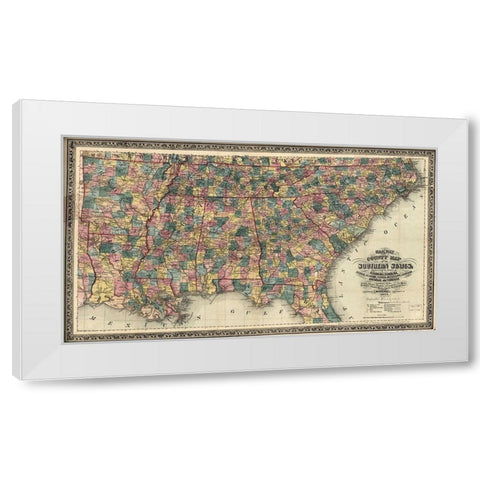 Railway and County Map of the Southern States White Modern Wood Framed Art Print by Vintage Maps