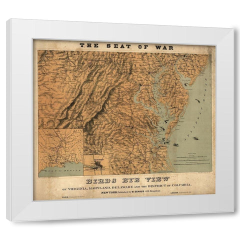 Birds Eye View of the Seat of War 1861 White Modern Wood Framed Art Print by Vintage Maps