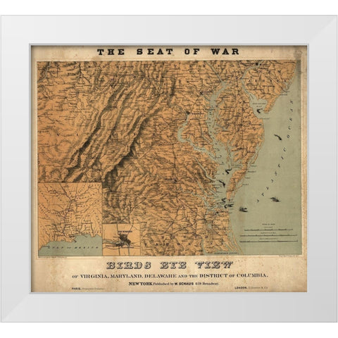 Birds Eye View of the Seat of War 1861 White Modern Wood Framed Art Print by Vintage Maps
