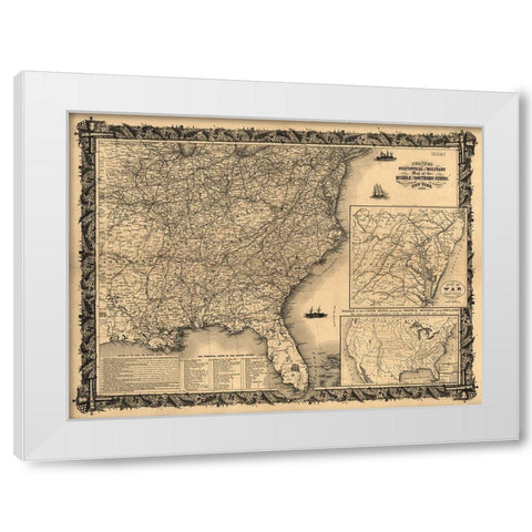 Statistical and military map of the middle and southern states 1861 White Modern Wood Framed Art Print by Vintage Maps
