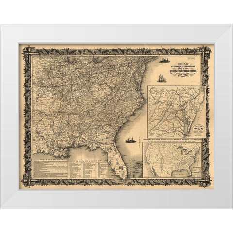 Statistical and military map of the middle and southern states 1861 White Modern Wood Framed Art Print by Vintage Maps