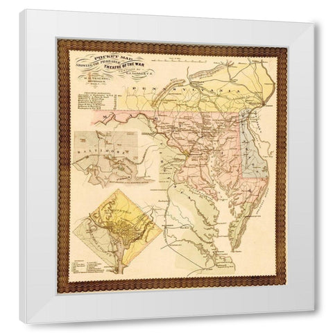Pocket Map of the Probable Theatre of War 1861 White Modern Wood Framed Art Print by Vintage Maps