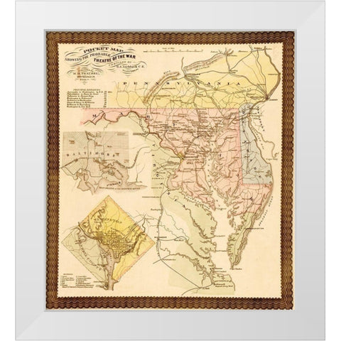 Pocket Map of the Probable Theatre of War 1861 White Modern Wood Framed Art Print by Vintage Maps