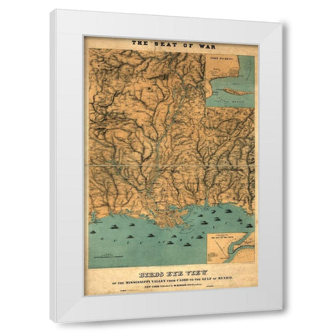 Birds eye view of the Mississippi Valley from Cairo to the Gulf of Mexico 1861 White Modern Wood Framed Art Print by Vintage Maps