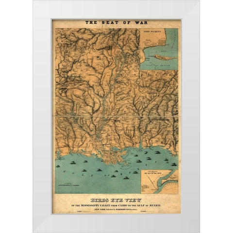 Birds eye view of the Mississippi Valley from Cairo to the Gulf of Mexico 1861 White Modern Wood Framed Art Print by Vintage Maps