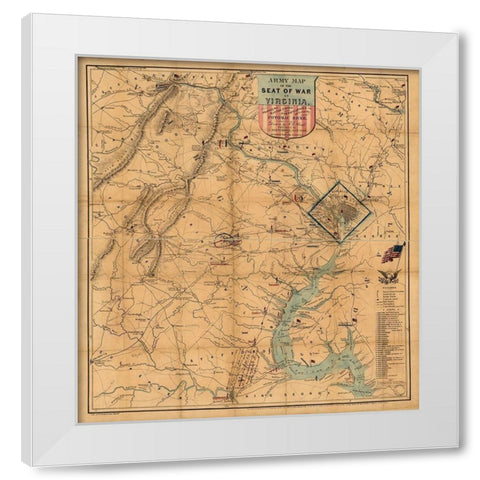 Army Map Theatre of War 1862 White Modern Wood Framed Art Print by Vintage Maps