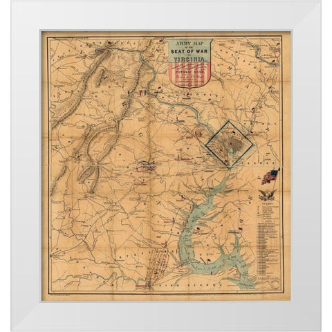 Army Map Theatre of War 1862 White Modern Wood Framed Art Print by Vintage Maps