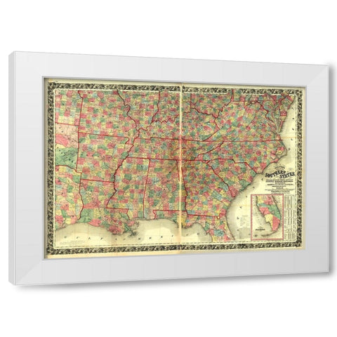 Southern States White Modern Wood Framed Art Print by Vintage Maps