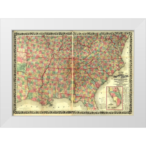 Southern States White Modern Wood Framed Art Print by Vintage Maps