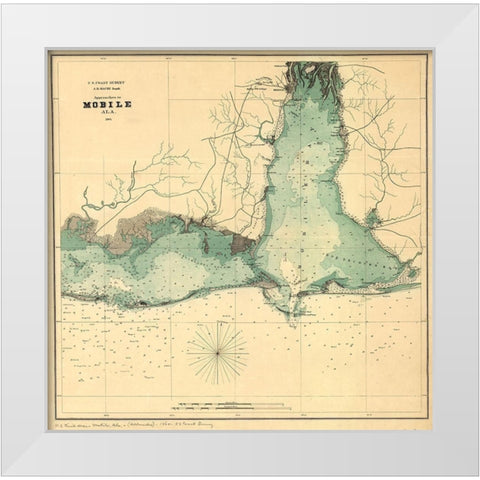 Approaches to Mobile Alabama 1864 White Modern Wood Framed Art Print by Vintage Maps