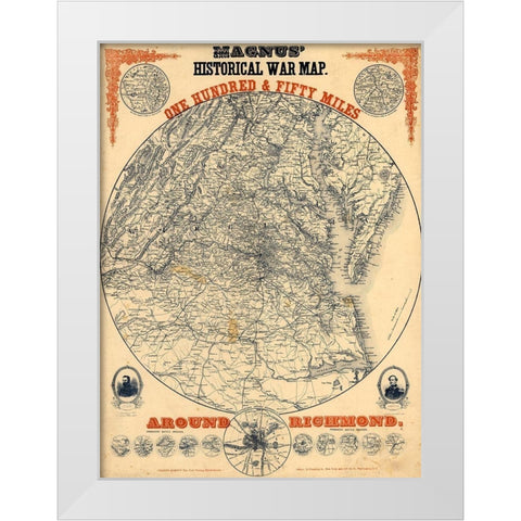 150 Miles Around Richmond 1864 White Modern Wood Framed Art Print by Vintage Maps