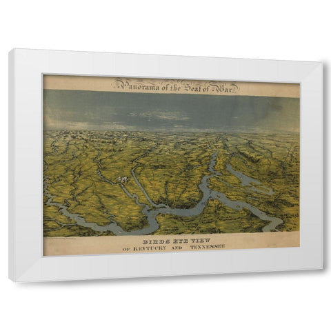 Birds eye view of Kentucky and Tennessee 1862 White Modern Wood Framed Art Print by Vintage Maps