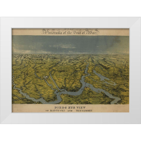 Birds eye view of Kentucky and Tennessee 1862 White Modern Wood Framed Art Print by Vintage Maps