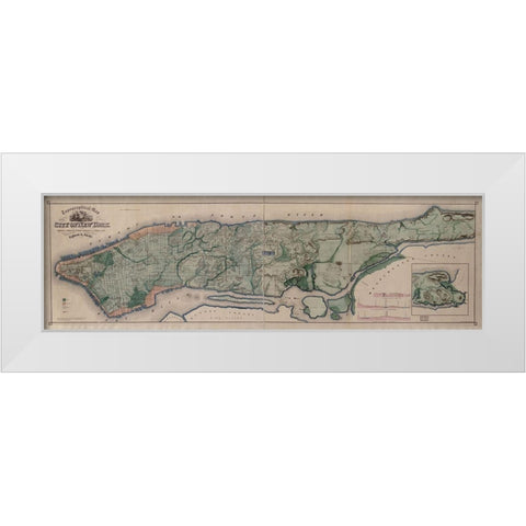 Manhattan Island 1865 White Modern Wood Framed Art Print by Vintage Maps