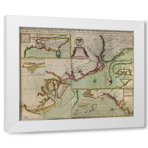 Carolinas in 1711 White Modern Wood Framed Art Print by Vintage Maps