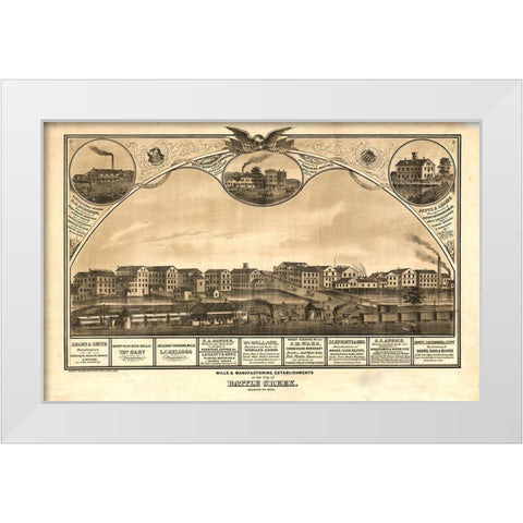 Battle Creek Michigan 1869 White Modern Wood Framed Art Print by Vintage Maps