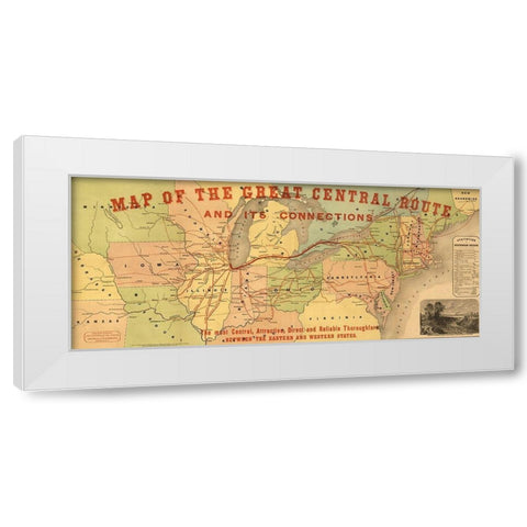 Great Central Route and Connections 1855 White Modern Wood Framed Art Print by Vintage Maps