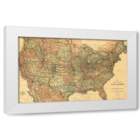 Pacific Railroads of The United States 1883 White Modern Wood Framed Art Print by Vintage Maps