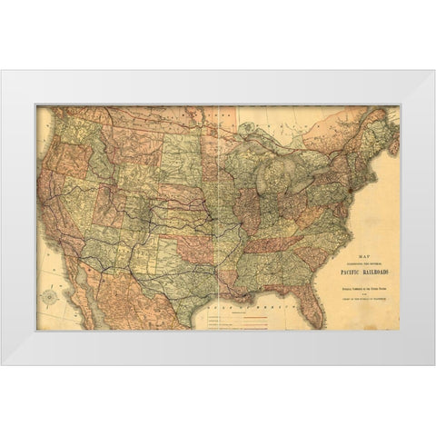 Pacific Railroads of The United States 1883 White Modern Wood Framed Art Print by Vintage Maps