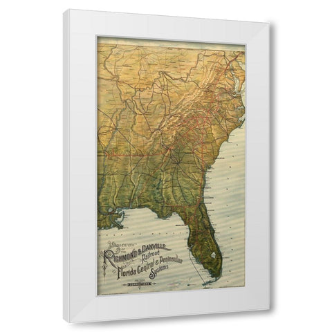 Richmond and Danville 1893 White Modern Wood Framed Art Print by Vintage Maps