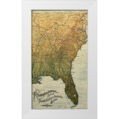 Richmond and Danville 1893 White Modern Wood Framed Art Print by Vintage Maps