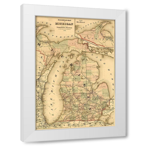 Railroads of Michigan 1874 White Modern Wood Framed Art Print by Vintage Maps