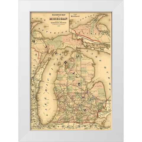 Railroads of Michigan 1874 White Modern Wood Framed Art Print by Vintage Maps
