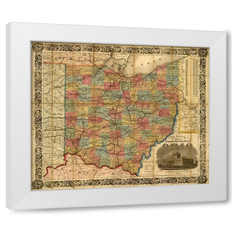 Railroad Township Map of the States of Ohio 1854 White Modern Wood Framed Art Print by Vintage Maps