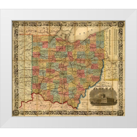 Railroad Township Map of the States of Ohio 1854 White Modern Wood Framed Art Print by Vintage Maps