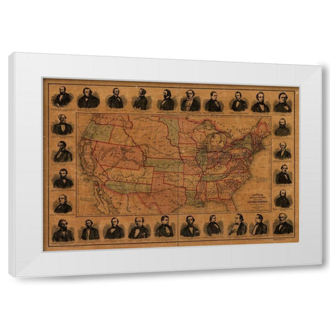 Railroad Barons with US Lines and Proposed Mail Routes White Modern Wood Framed Art Print by Vintage Maps