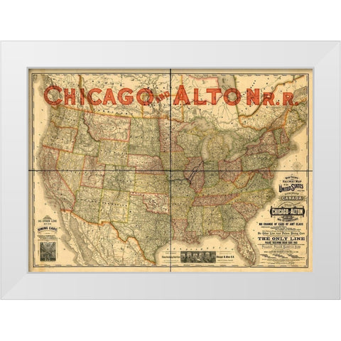 Chicago and Alton Railroad White Modern Wood Framed Art Print by Vintage Maps