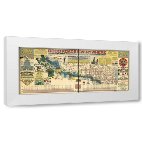 Good Roads Everywhere A Touring Map of the Custer Battlefield Highway 1925 White Modern Wood Framed Art Print by Vintage Maps