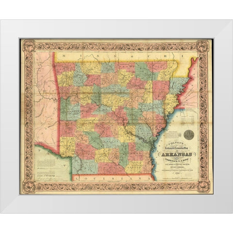 Arkansas 1854 White Modern Wood Framed Art Print by Vintage Maps