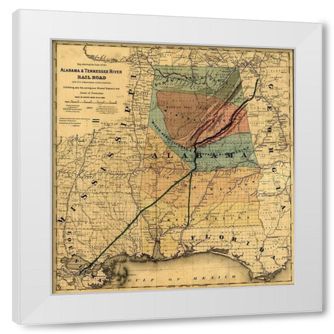 Alabama and Tennessee River Rail Road 1867 White Modern Wood Framed Art Print by Vintage Maps