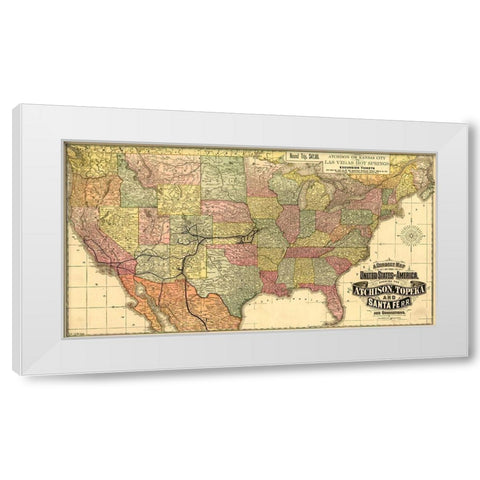 Atchison Topeka and Santa Fe R R 1888 White Modern Wood Framed Art Print by Vintage Maps