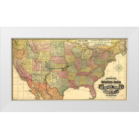 Atchison Topeka and Santa Fe R R 1888 White Modern Wood Framed Art Print by Vintage Maps