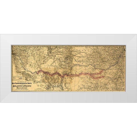 transcontinental route of the Atlantic and Pacific Railroad and its connections White Modern Wood Framed Art Print by Vintage Maps