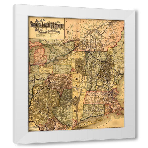 Boston and Lowell R R system 1890 White Modern Wood Framed Art Print by Vintage Maps