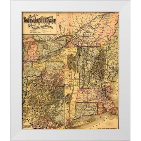 Boston and Lowell R R system 1890 White Modern Wood Framed Art Print by Vintage Maps