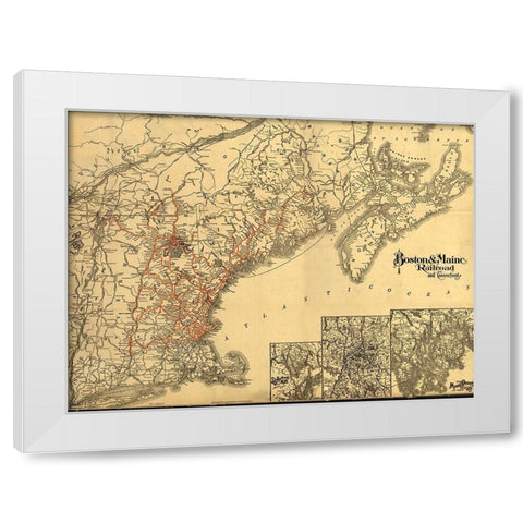 Boston and Maine 1898 White Modern Wood Framed Art Print by Vintage Maps