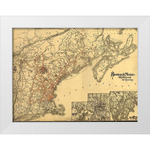 Boston and Maine 1898 White Modern Wood Framed Art Print by Vintage Maps
