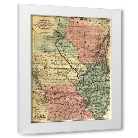Burlington Cedar Rapids and Minnesota Railway 1868 White Modern Wood Framed Art Print by Vintage Maps