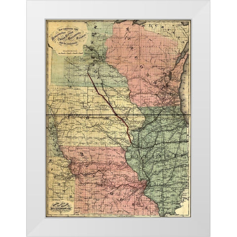 Burlington Cedar Rapids and Minnesota Railway 1868 White Modern Wood Framed Art Print by Vintage Maps