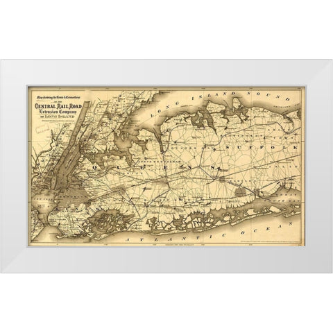 Central Rail Road Extension Company of Long Island 1873 White Modern Wood Framed Art Print by Vintage Maps