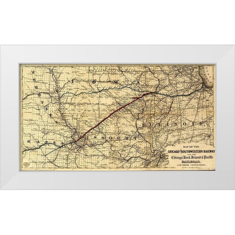 Chicago and Southwestern Railway and the Chicago Rock Island and Pacific Railroad 1869 White Modern Wood Framed Art Print by Vintage Maps