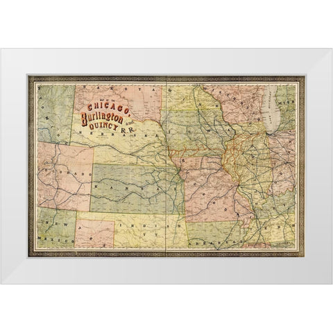 Chicago Burlington and Quincy 1881 White Modern Wood Framed Art Print by Vintage Maps