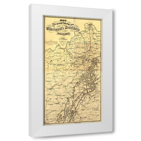 Cincinnati Southern 1873 White Modern Wood Framed Art Print by Vintage Maps