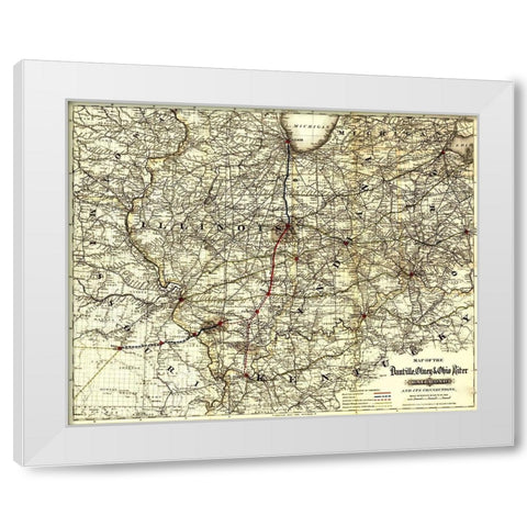 Danville Olney and Ohio River Railroad 1881 White Modern Wood Framed Art Print by Vintage Maps