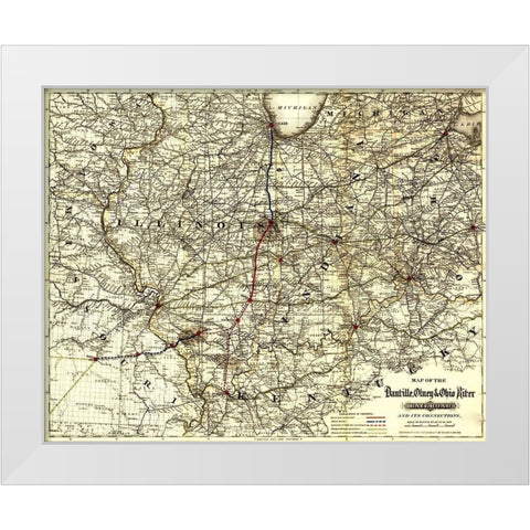 Danville Olney and Ohio River Railroad 1881 White Modern Wood Framed Art Print by Vintage Maps